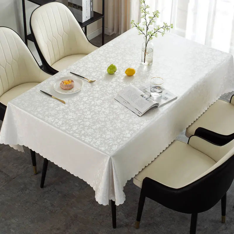 

Tablecloth waterproof, oil proof, hot proof and wash free European hotel round table tablecloth household