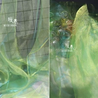 lustre glazed tulle fabric fluorescent green diy background doll decor hanfu stage gown skirt veil wedding dress designer fabric