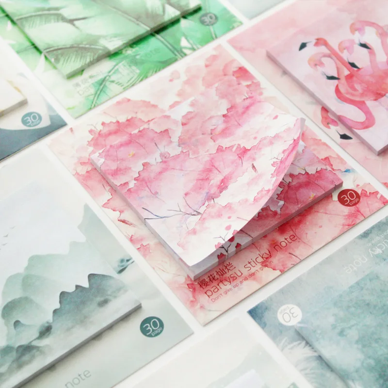 

4pcs Watercolor Memo Pad Set Flower Lotus Flamingo Palm Leaf Color Adhesive Sticky Notes Office School F365