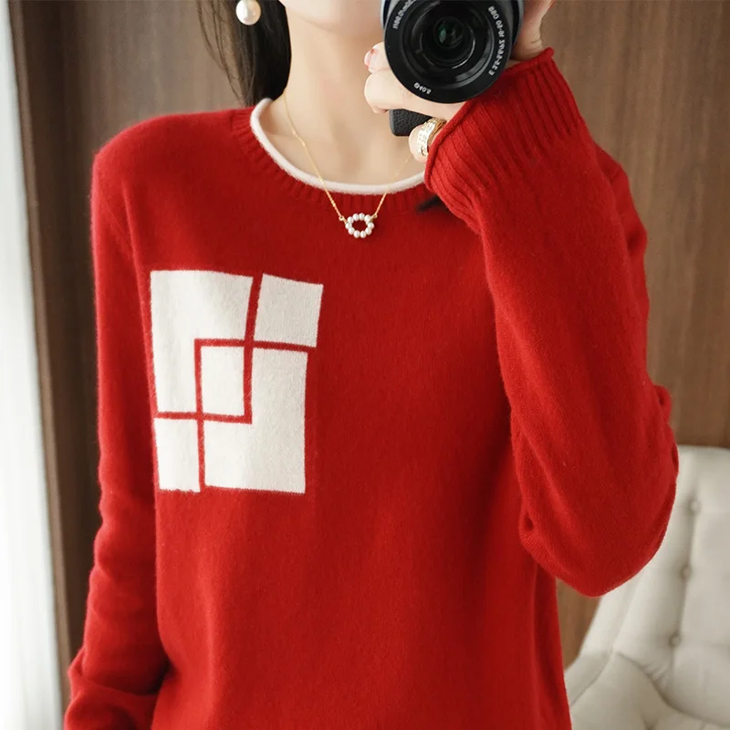 

Новинка 2022, женские трикотажные пуловеры осень/зима с круглым вырезом, подходящий цвету кашемировый свитер, стандартная теплая Базовая рубашка