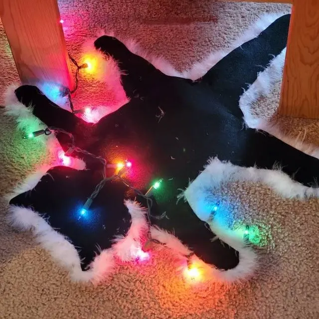 Alfombra de gato frito iluminada para vacaciones de Navidad, alfombra decorativa de piel recortada, divertida decoraci&oacute;n de luces navide&ntilde;as, Gato frito de la t&iacute;a Bethany-3