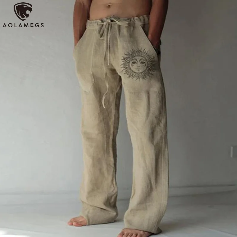 

Aolamegs Men's pants Cotton Linen Oversized Jogger Trousers Hip Hop harajuku Casual Pants Wide Leg Pants Men Vintage Clothing