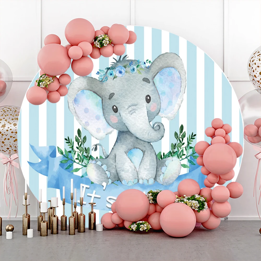 

Round Circle Backgrounds For Photography Elephant Baby Shower Baptism Stripes Birthday Party Customized Banner Photo Backdrops