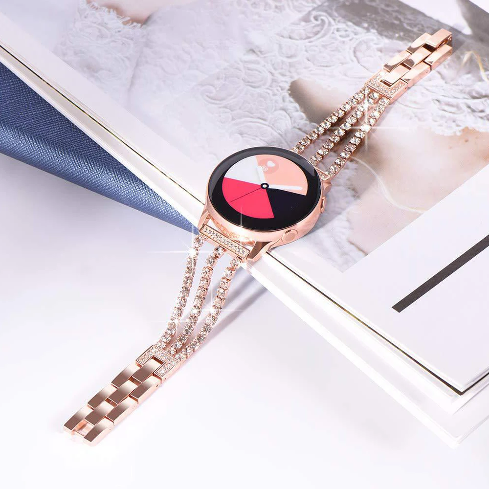 Роскошный Алмазный браслет из нержавеющей стали для samsung gear Sport/Galaxy Watch 42 мм/Active 2 ремешка 20 мм металлический браслет