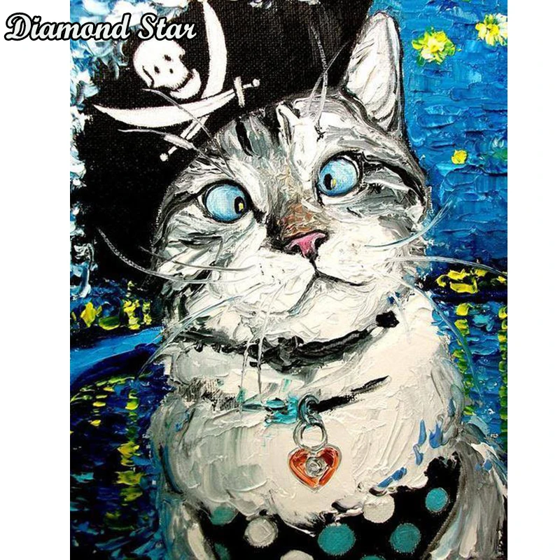 

5D DIY Full square Diamond Painting Mosaic Diamond Rhinestone Embroidery Cross Stitch Pirate cat home decor gift