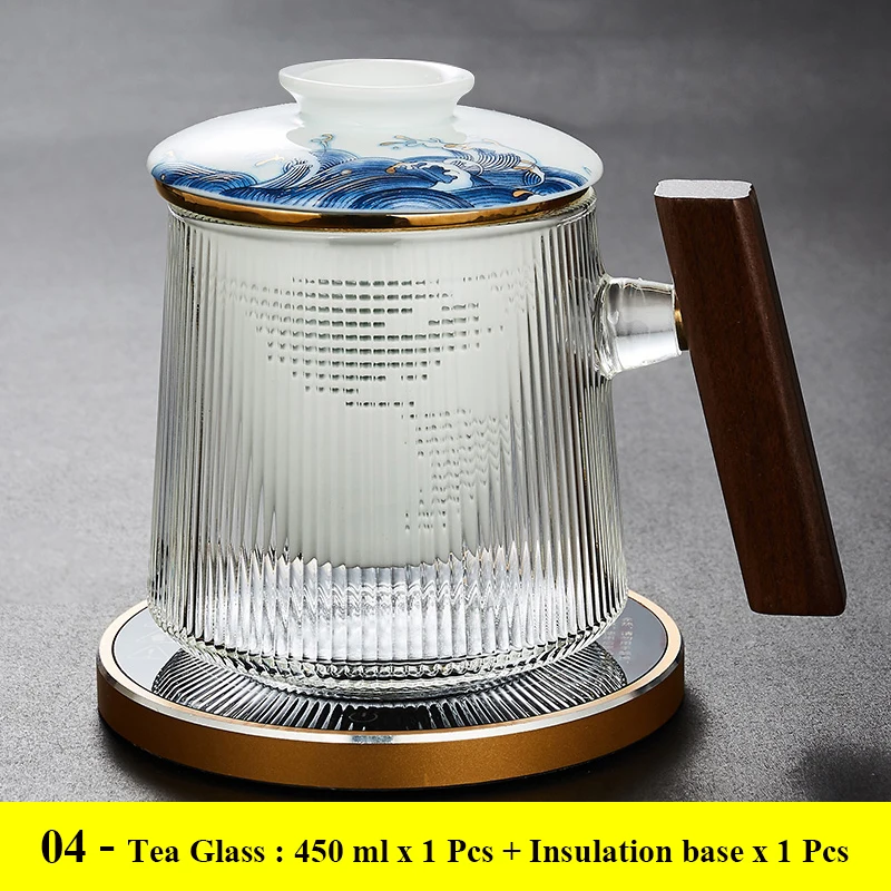 

Office large capacity water glass cup classical tea glass with wooden handle and Ceramic Tea Infuser Filter 210402-03