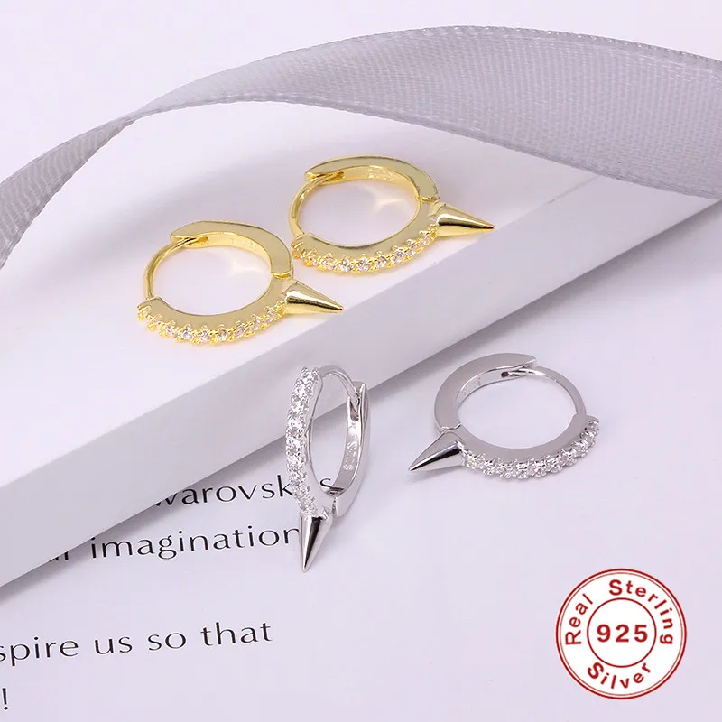 

GS 925 Sterling Silver Classic Full Zircon Hoop Earrings Luxury Zircon Rivet Circle Earring Party Fine Jewelry For Women Gift