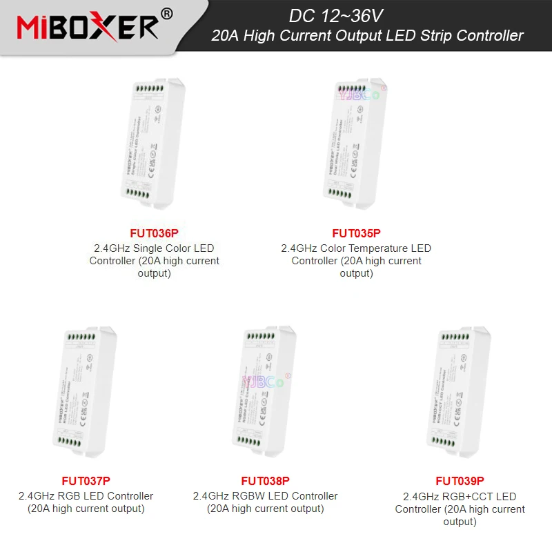 

Miboxer High Current 20A Output Lights Tape Controller Single Color /Dual White /RGB /RGBW /RGB+CCT LED Strip Dimmer DC 12~36V