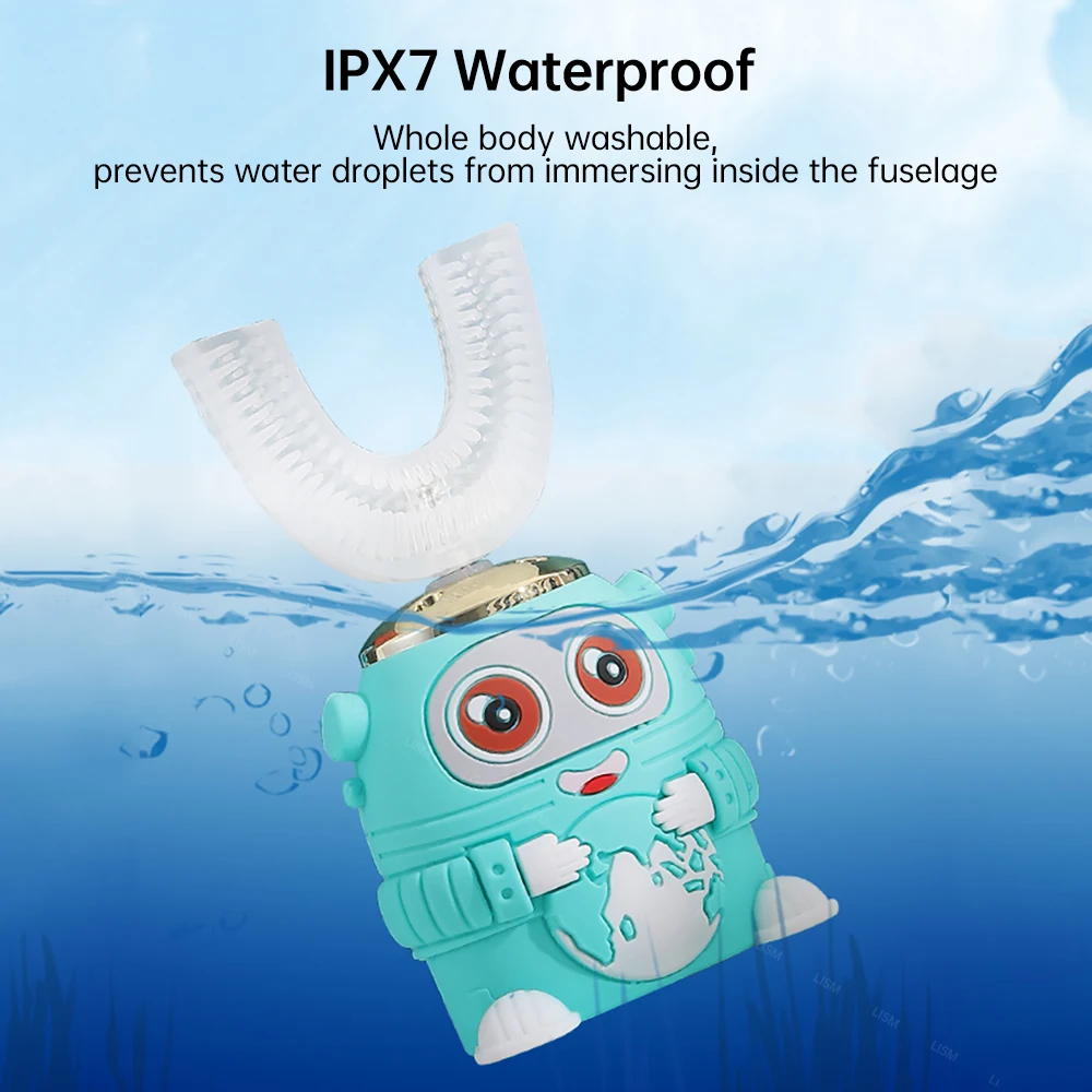 

Smart 360 Degress U Sonic Electric Toothbrush Kids Silicone Automatic Ultrasonic Tooth Brush Children Blue Light Teeth Brush