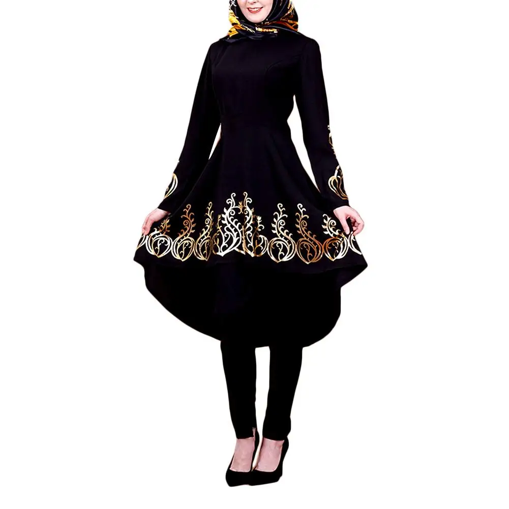 National Style Women Muslim Gown Abaya Long Sleeve Print Fish Tail Hem Dress Jilbab Kaftan | Тематическая одежда и