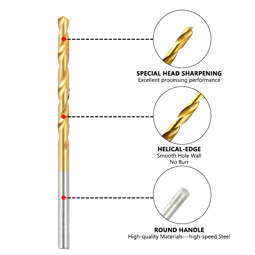 

200Pcs Titanium Coated Twist Drill Bits Set High Speed Steel Twist Drill Bit HSS For Metal And Wood Aluminum Drilling Tools