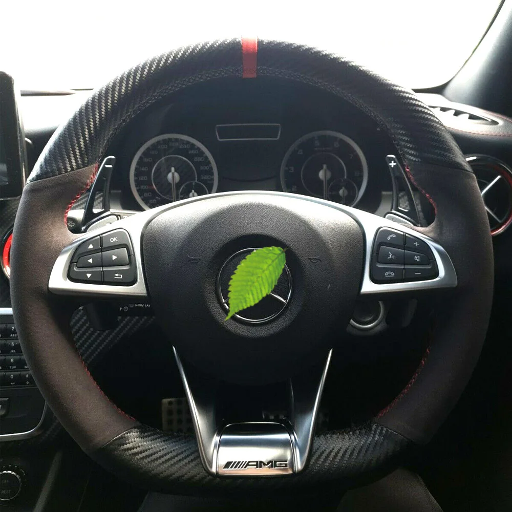 

Carbon Fiber & Black Suede Leather Steering Wheel on Wrap Cover For Mercedes Benz S-Class S500 2016 A-Class AMG A45 2016-2019