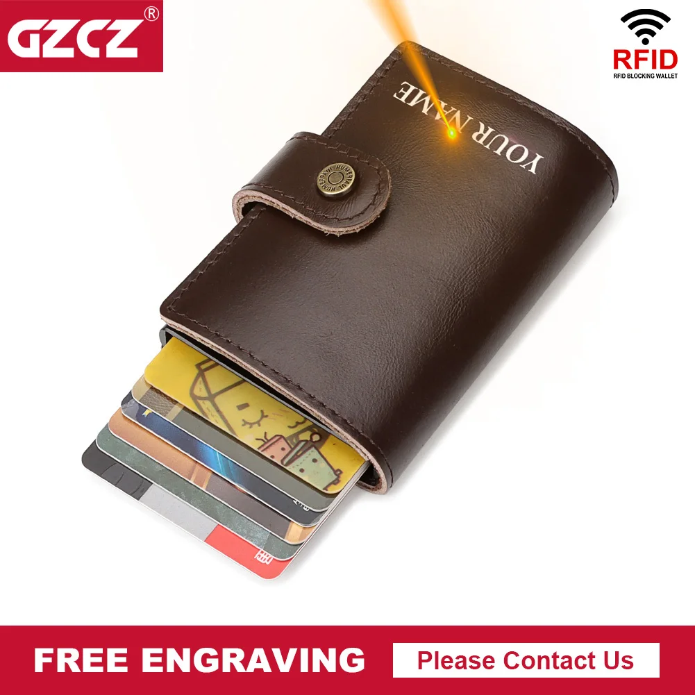 

Оригинальный мужской кошелек Leaher для карт, кошелек с RFID-блокировкой, удостоверение личности, кошелек для кредитных карт, Автоматический алю...