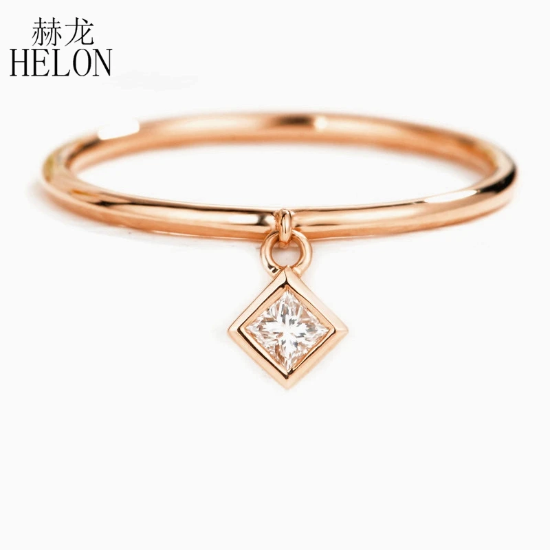 

HELON Solid 18K Rose Gold Princess Cut SI/H 0.08ct Natural Diamonds Engagement Ring Women Anniversary Party Jewelry Diamond Ring