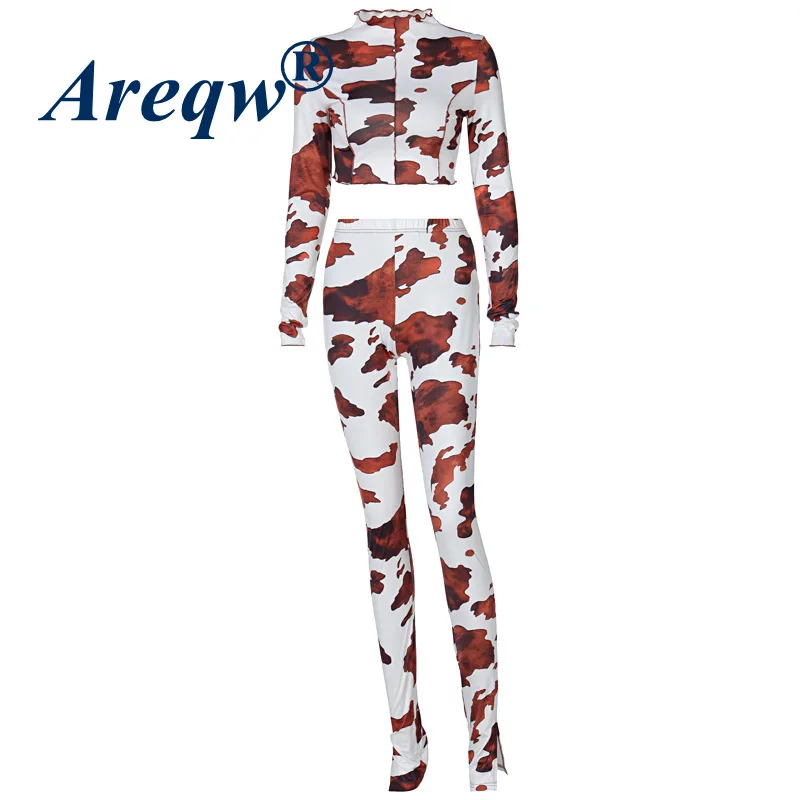 

2021 Spring New Camouflage Long-sleeved T-shirt Split Trousers Casual Suit Women
