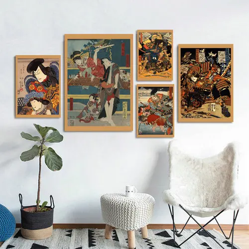 Ukiyoe плакат японский портрет, холст, живопись в японском стиле ретро Самурай Азиатский воин настенные художественные украшения дома
