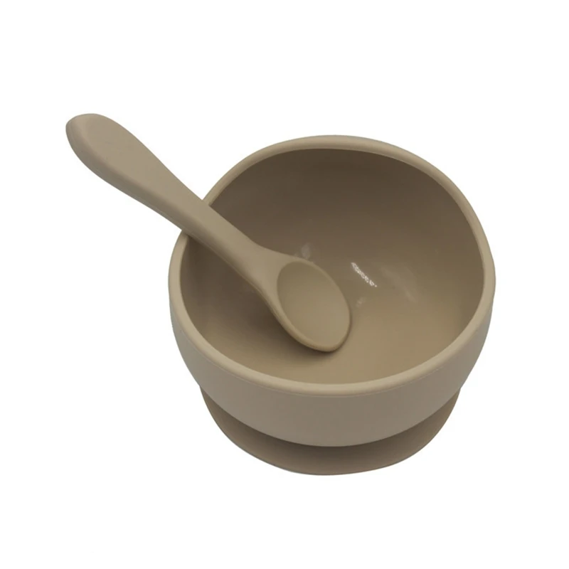 

2 Pcs BPA Free Silicone Waterproof Baby Suction Bowl Training Spoon Set Non-Slip Learning Feeding Dish Plate Kids Utensils Table