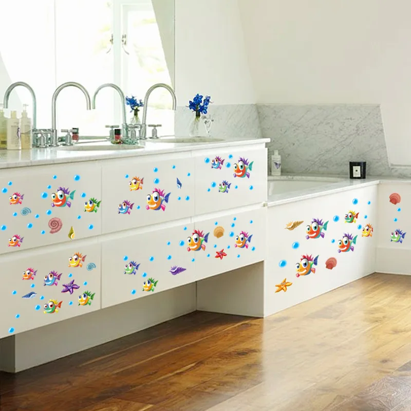 Мультфильм Аниме пузырь настенный стикер рыбка ванная комната стеклянная дверь