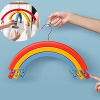 multifunctional hanger household three layer rotatable hanger creative rainbow shaped hanger with windproof clip