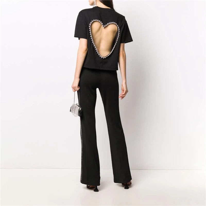 

Cacah Up 2021 Summer new women's fashion T-shirt pure cotton diamond hollow design short-sleeved T-shirt bottoming shirt