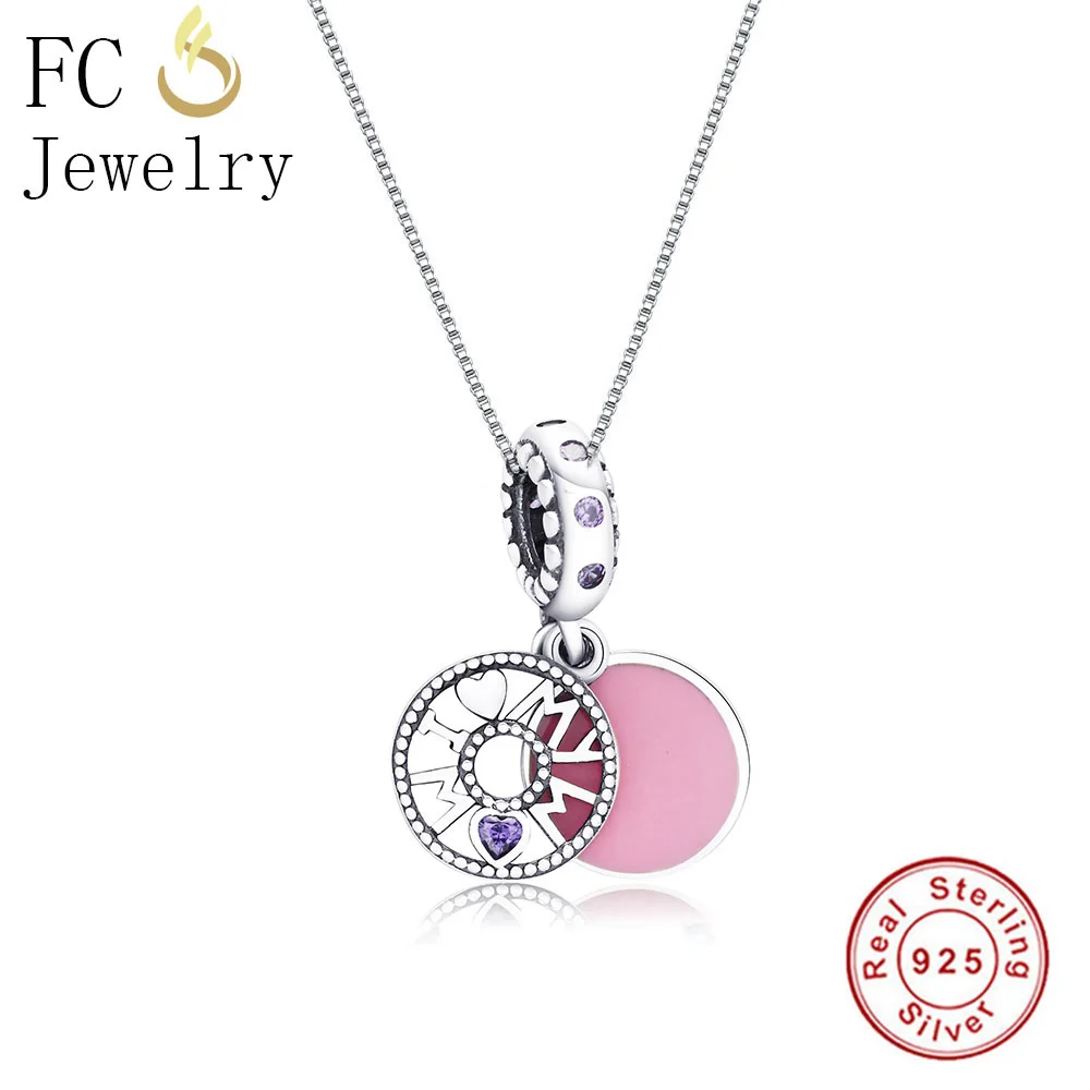 FC Jewelry 925 Sterling Silver Letter I love My Mom Purple CZ Stone Pendants Necklaces Link Chain Statement Chokers Women 2018 | Украшения