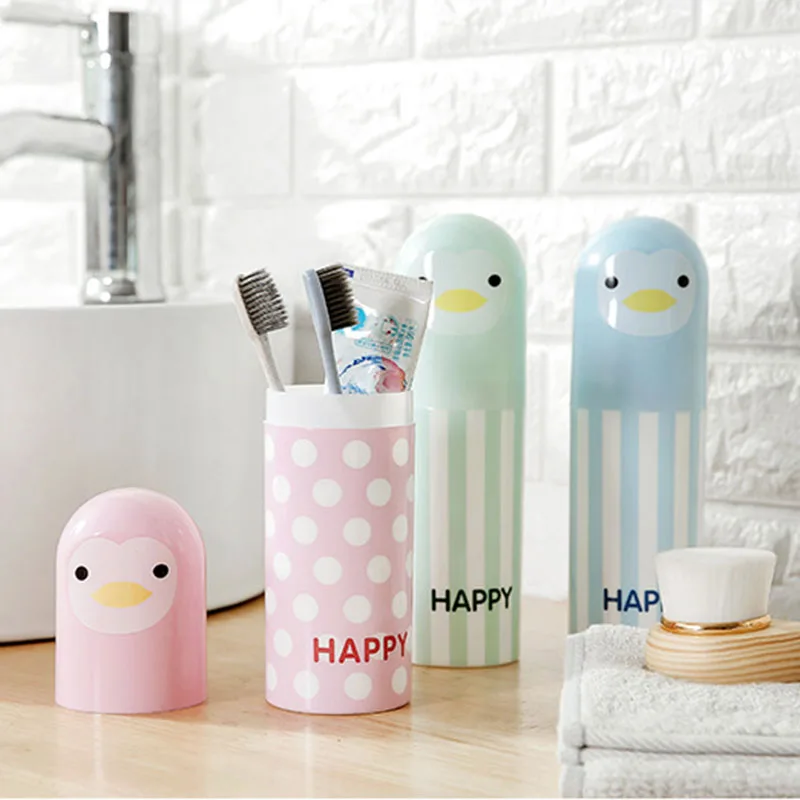 

1pc Cute Penguin Plastic Cartoon Toothbrush Box Portable Travel Toothbrush Holder Sanitary Ware Suit Toothpaste Storage Box