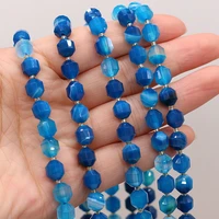 natural blue stripe agate beaded faceted round shape beads for jewelry making diy necklace bracelet accessries 8mm