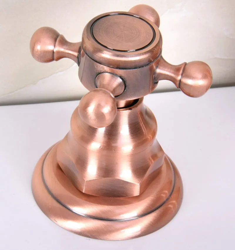 Antique Red Copper Widespread Basin Faucet Dual Handle Bathroom Sink Mixer Tap 3 Holes Hot and Cold Water Lavatory Taps | Обустройство