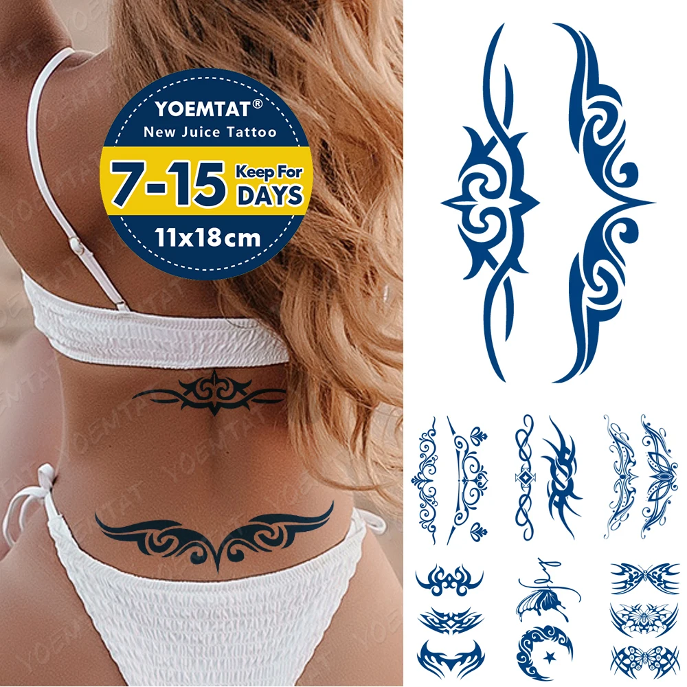

Juice Ink Tattoos Body Art Waterproof Temporary Tattoo Sticker Line Flowers Tatoo Arm Fake Waist Back 2 Weeks Last Tatto Women