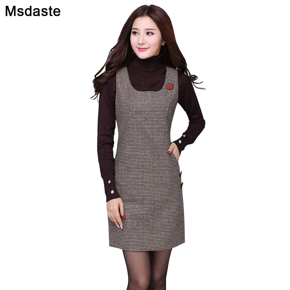 Женское шерстяное платье туника винтажное клетчатое без рукавов размера плюс S ~