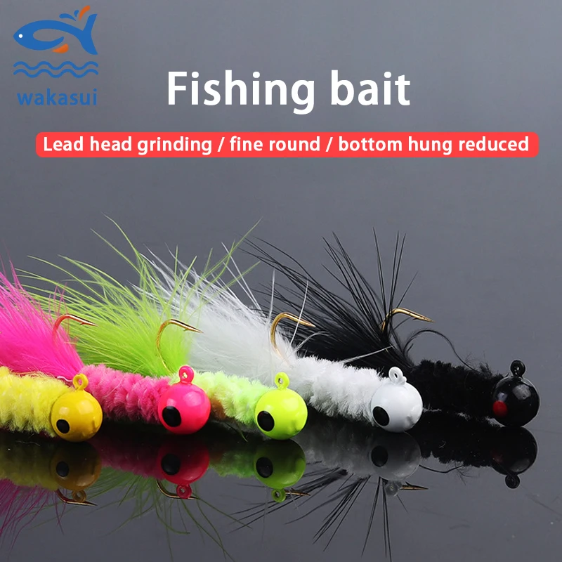 

5Pcs/Lot Carp Fishing Lure Lead Head Hook Fishing Tool Artificial Lures Bind Fur Barbed Hooks 1g 2g 3.5g Feather Jig Head Hook