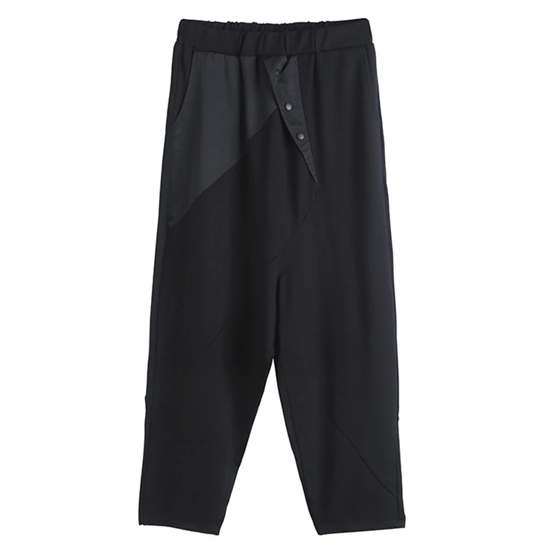 

[EAM] High Elastic Waist Black Buttons Long Harem Trousers New Loose Fit Pants Women Fashion Tide Spring Autumn 2021 1DD0276