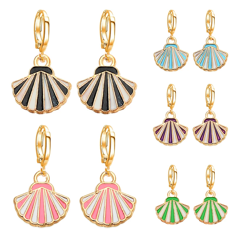 

5 Colors Korean Women's Ocean Shell Dangle Earrings Hoop Exquisite Drop Earrings For Women Sweet Jewelry Gifts Wholesale