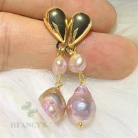 10 12mm color baroque pearl earring 18k gold ear drop dangle classic fashion irregular natural party women aurora gift