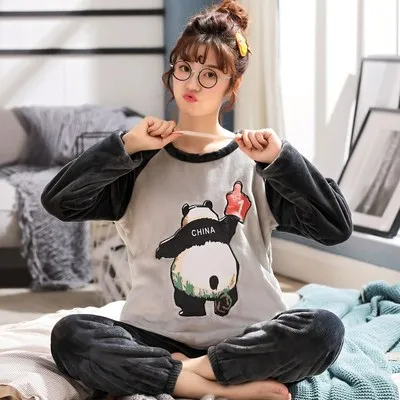 model 16 Одежда для сна, пижама femme feminino, ночная одежда, серый, белый цвет, комплекты, теплая Пижама с капюшоном для влюбленных, женская, мультяшная, коралловый флис, комплект для отдыха - Цвет: model 16