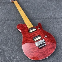 high quality electric guitar solid mahogany body quilted maple top maple neck wine red color floyed rose bridge locking nut