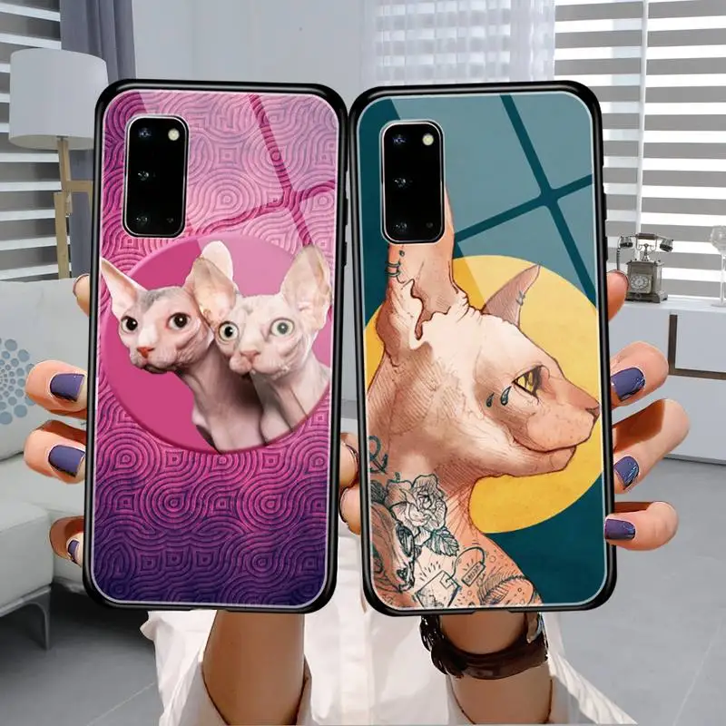 

Hairless cool cat art Phone Case Glow Luminous Tempered Glass For Samsung Galaxy S20 5G10 plus Elite S20 ULTRA NOTE P9 10E cover