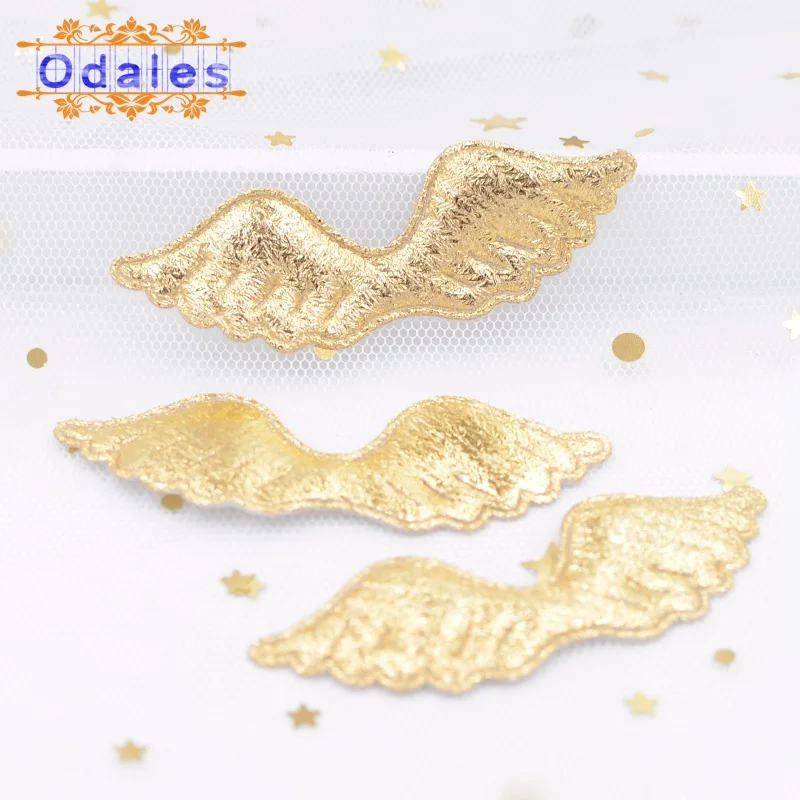 40Pcs/lot Gold Silver Cloth Padded Angel Wing Applique Single Side Glitter Fabric Patches DIY Crafts Hat Headwear Accessories - Color: Gold