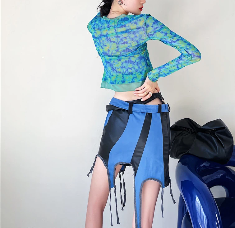 

Spring Summer T Shirt Women Tops Harajuku Streetwear Women Clothes Mesh Patchwork Full Sleeve Crop Top Women Tee Shirt SL001