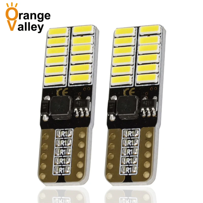 

100 шт., супер яркие Автомобильные светодиодные лампы T10 W5W, 24 светодиода, 4014 SMD, габарисветильник огни, боковые купольные лампы для интерьера, л...