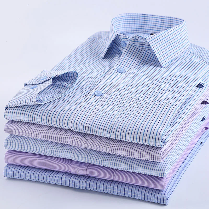 

Fashion business men's smart casual shirts square collar long sleeved easy care non-iron print/plaid regular fit male tops