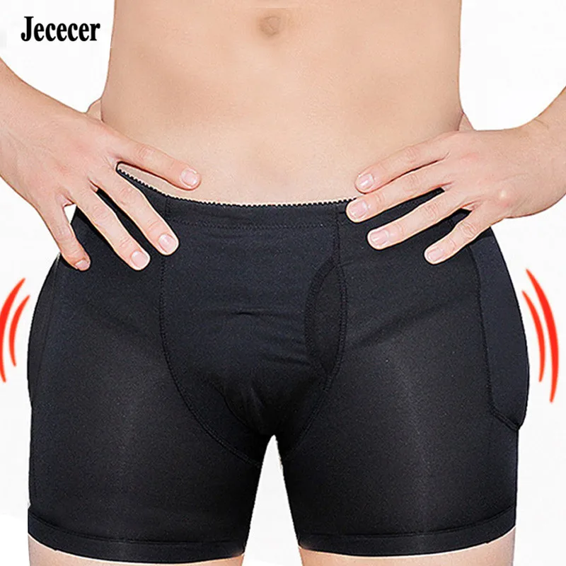 Men Padded Control Boxers Plus Size Underwear Butt Lifter Shapewear Hip Pads Underpants Fake Buttock Shapers Nude Black
