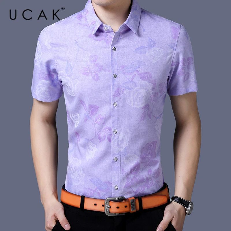UCAK брендовые летние классические мягкие рубашки для мужчин одежда новая мода Стиль Уличная Повседневная рубашка с цветочным узором, одежда...