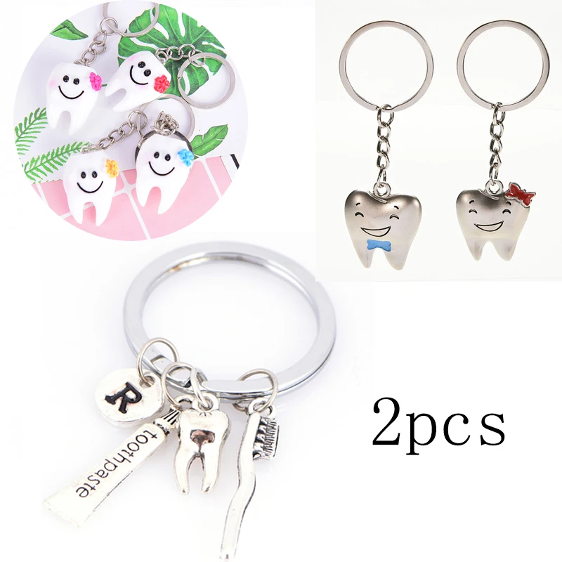 

2pc Toothbrush Floss Toothpaste Tooth Key Holder Dental Hygienist Keychains Decorative Backpack Pendant Keyring