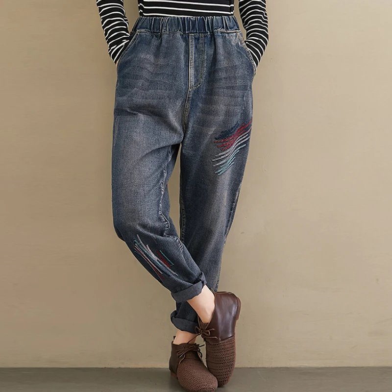 Женские Мешковатые джинсовые штаны бойфренда размера плюс с эластичной резинкой