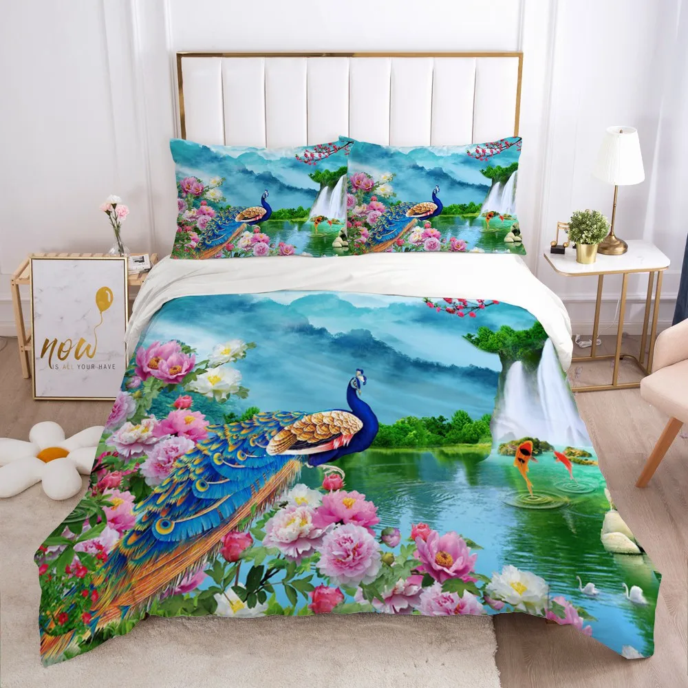 3D Bedding Set Duvet Cover Sets White Quilt Covers Pillow Sham Comforter Case Bed Linen King Single Animal OPeacock Home textile | Дом и сад