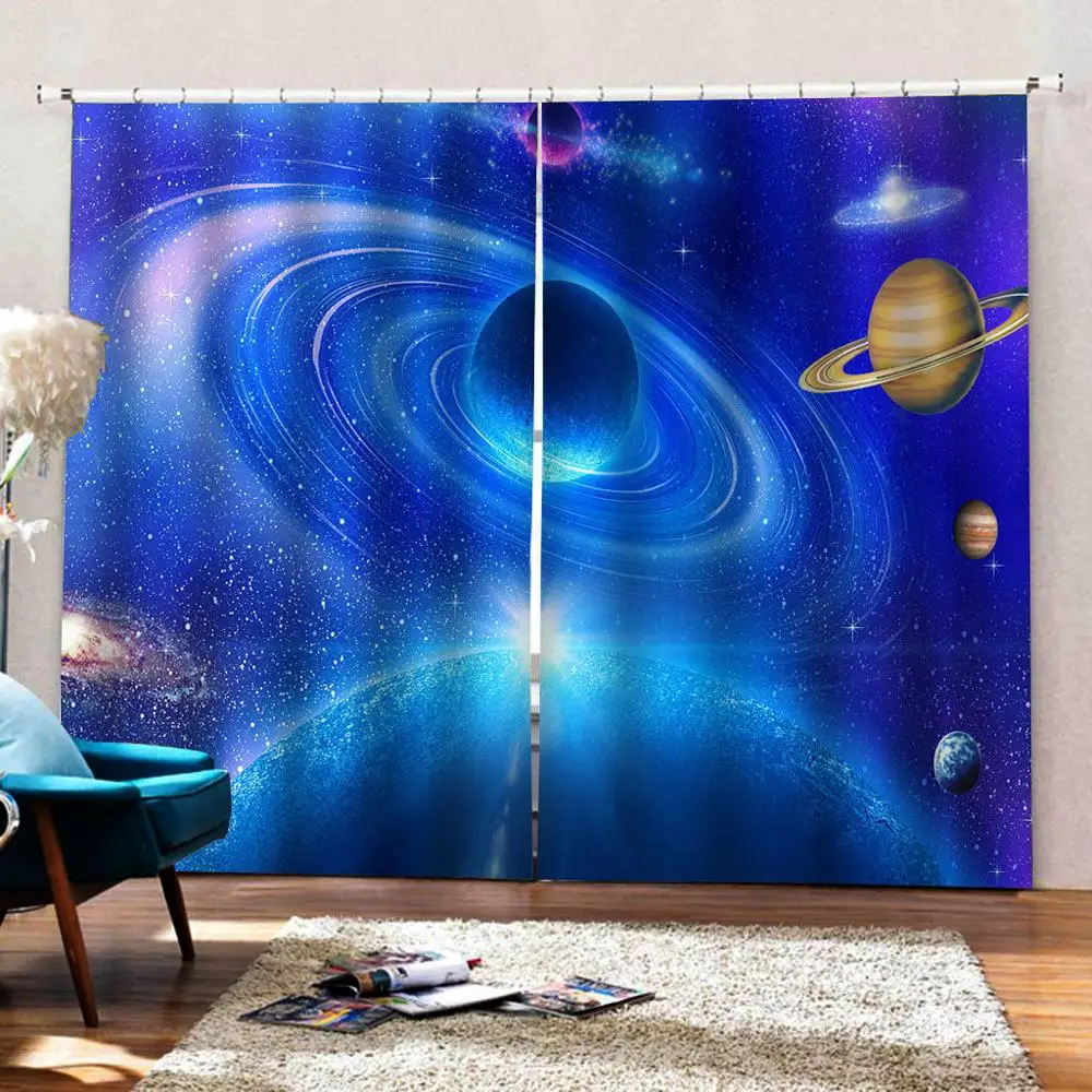 Синие занавески высокого качества на заказ 3d тканевые со звездами затемняющие