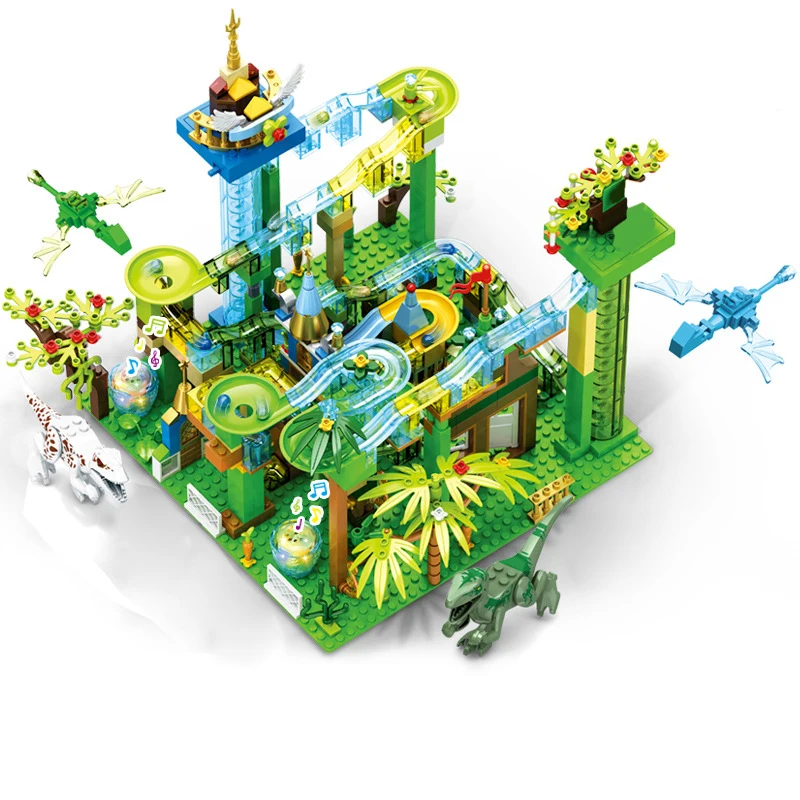 

Mailackers Ideas Marble Race Run with Light Electric Maze Ball Building Blocks Jurassic Dinosaur Park Jungle World Toys For Kids
