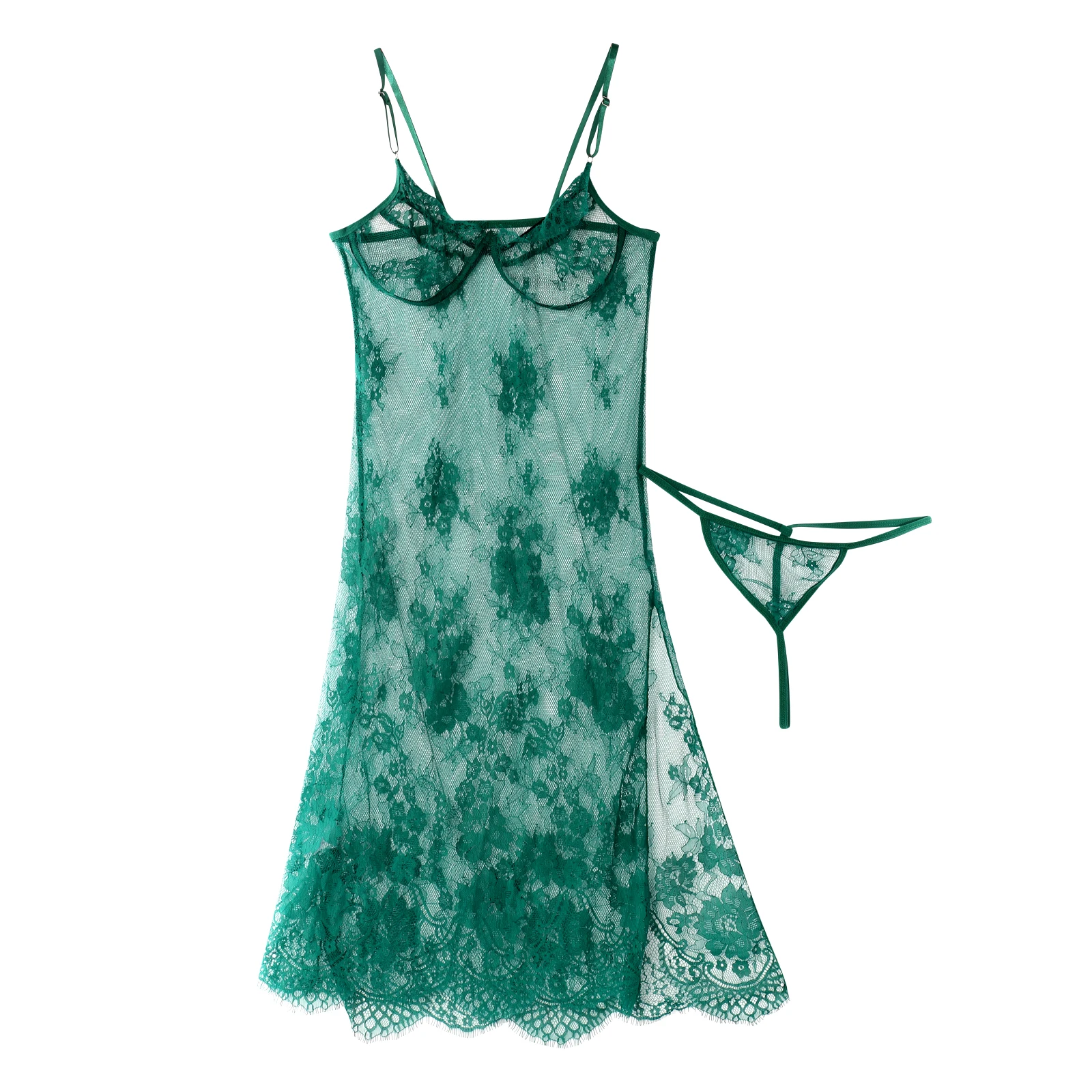 

Women Dress Perspective Lace Hollow Out Long Sling Dress High Split Spaghetti Strap Club Party Dress Vestido