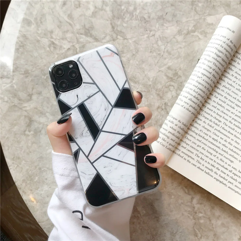 N1986N для iPhone 11 Pro X XR XS Max 6 6s 7 8 Plus чехол для телефона Роскошные геометрические сплайсы мрамор гальванические блестящие IMD Для iPhone X